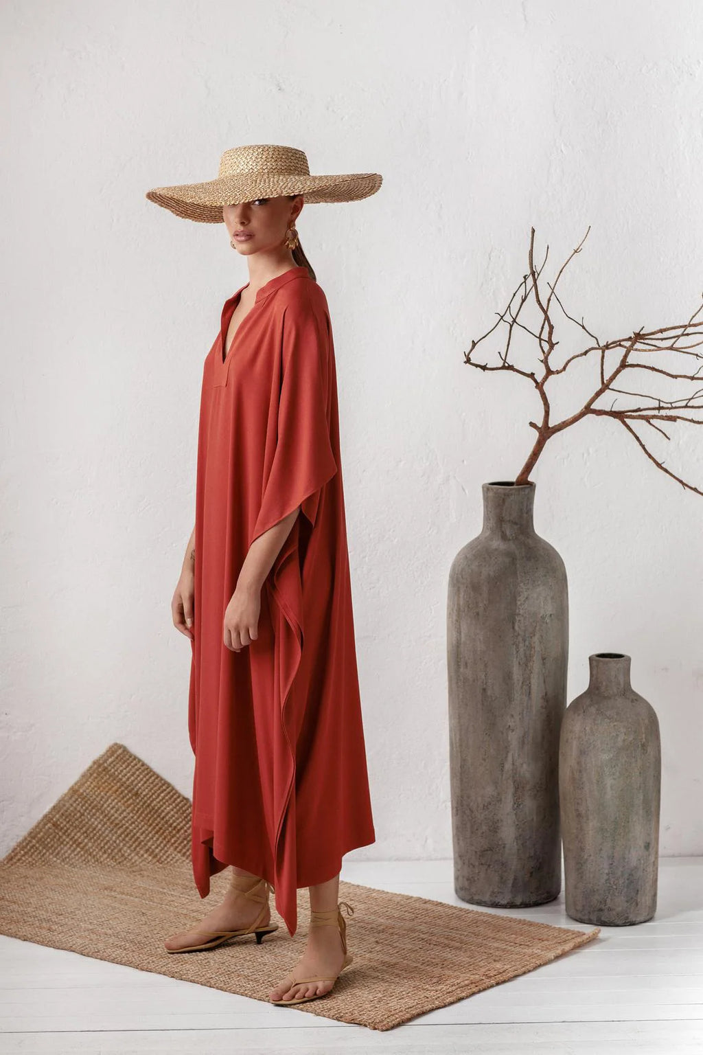 Swimsuit Cover Up Women Kaftan Beach Tunic Solid V Neck Elegant Summer Long Dress Loose Beachwear Bathing Suit Swimwear