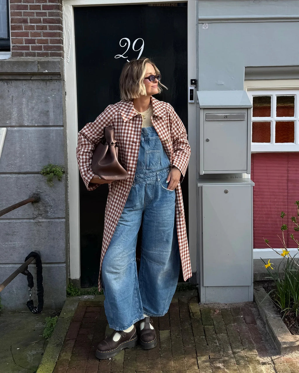 Women Red Plaid Long Trench Coat Casual Lapel Single Breasted Full Sleeve Windbreaker Jacket 2025 Autumn New Lady Streetwear