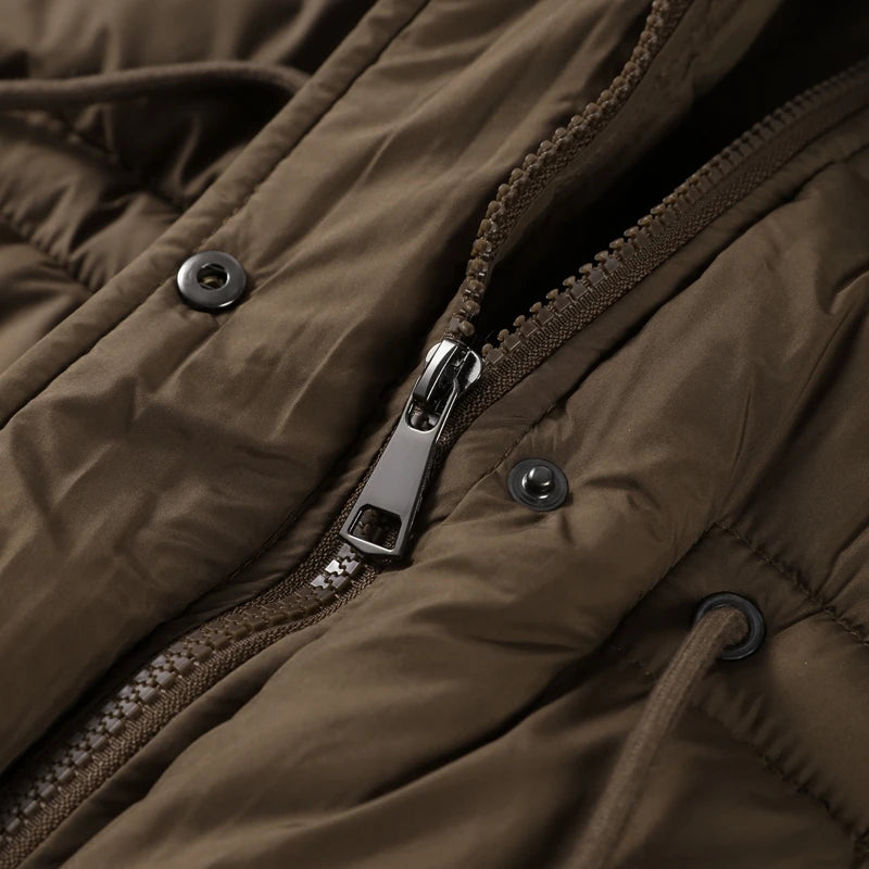 Elegant Fur Collar Hood Belt Long Cotton Jacket Women Zipper Drawstring Waist Parka Down Coat 2025 Winter Lady Warm Chic Outwear