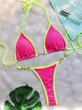 Push Up Micro Bikini Luxury Ribbed Orange Patchwork Ring Pearl Designer Swimsuit Bathing Suit Triangle Swimwear Traje De Baño