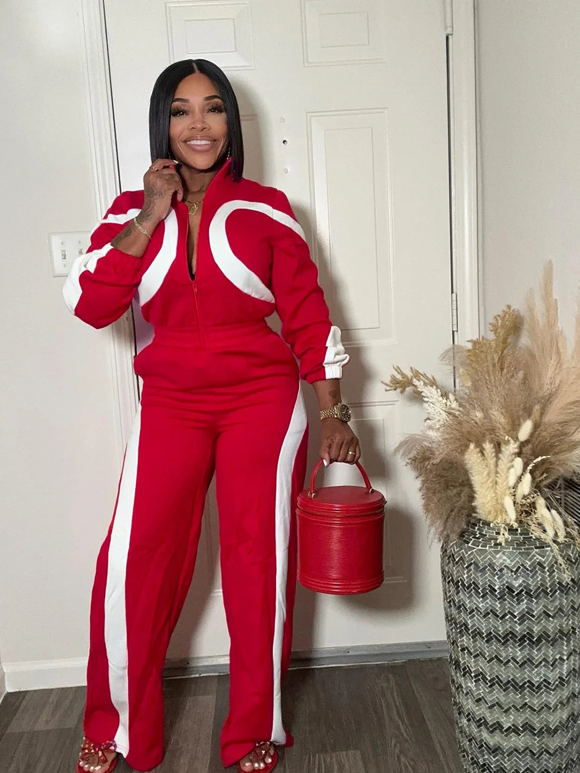 Weird Puss Sporty Patchwork Jumpsuit Women Casual Lapel Spring Ternd Full Sleeve Zip Stretch Hipster Streetwear Straight Overall