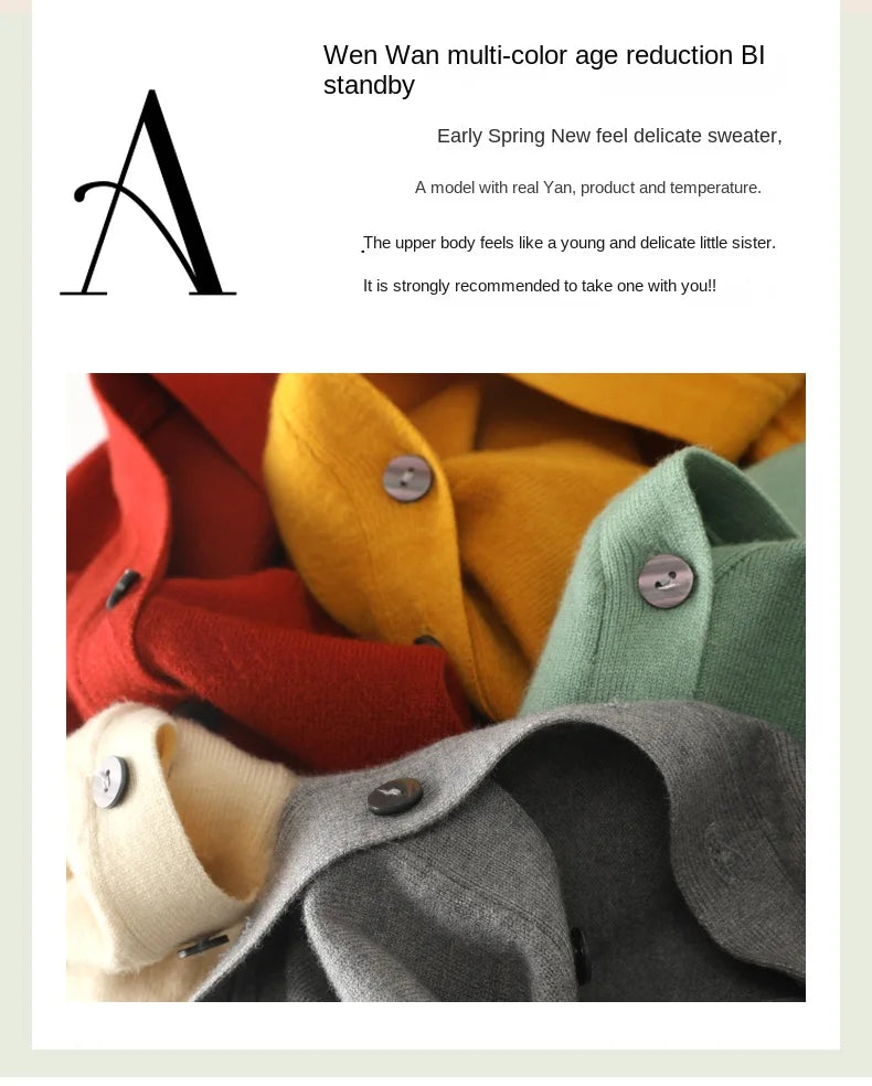 Early Autumn New Andy Cashmere Knit Cardigan V-Neck Solid Color Fashion High-Grade Comfortable Loose Casual Knitwear -GH021
