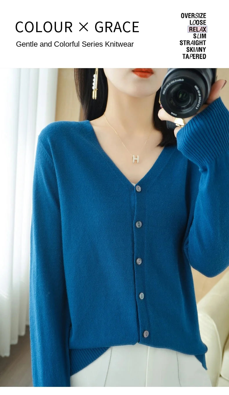 Early Autumn New Andy Cashmere Knit Cardigan V-Neck Solid Color Fashion High-Grade Comfortable Loose Casual Knitwear -GH021