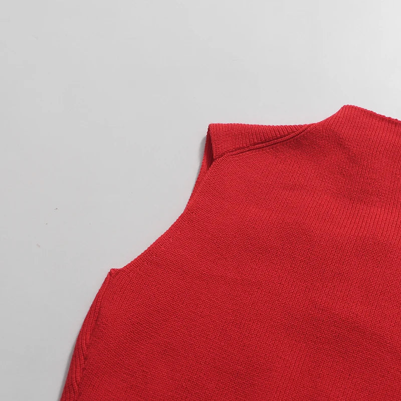 TWOTWINSTYLE Solid Spliced Shawl Chic Dress Female Turtleneck Sleeveless Slimming Elegant Streetwear Women's Dresses Fashion New