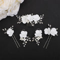 Silver Flower Bridal Headpiece Suit Pearl Hair Comb for Women Rhinestone Wedding Hairpins Party  Earring Hair Accessories Tiara