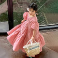 Girl Puff Sleeve Dresses 2024 Princess Cute Puffy Skirt Children Summer Birthday Gown Kids Casual Clothes Teens Fashion Vestidos