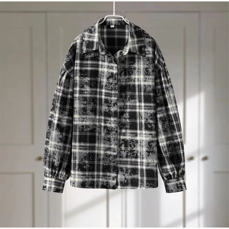 Casual Retro Plaid Women's Dresses Puff Sleeve Turndown Collar Ruffly Short Dresses Women New Fashion Vintage Loose Dress