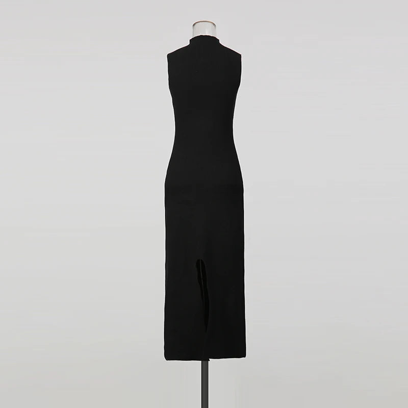 TWOTWINSTYLE Solid Spliced Shawl Chic Dress Female Turtleneck Sleeveless Slimming Elegant Streetwear Women's Dresses Fashion New