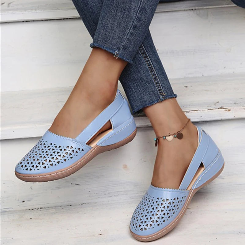Women's Summer Flat Round Toe Sandals 2023 New Retro Button Sandals Comfy Mary Jane Comfortable Shoes for Women Plus Size 43