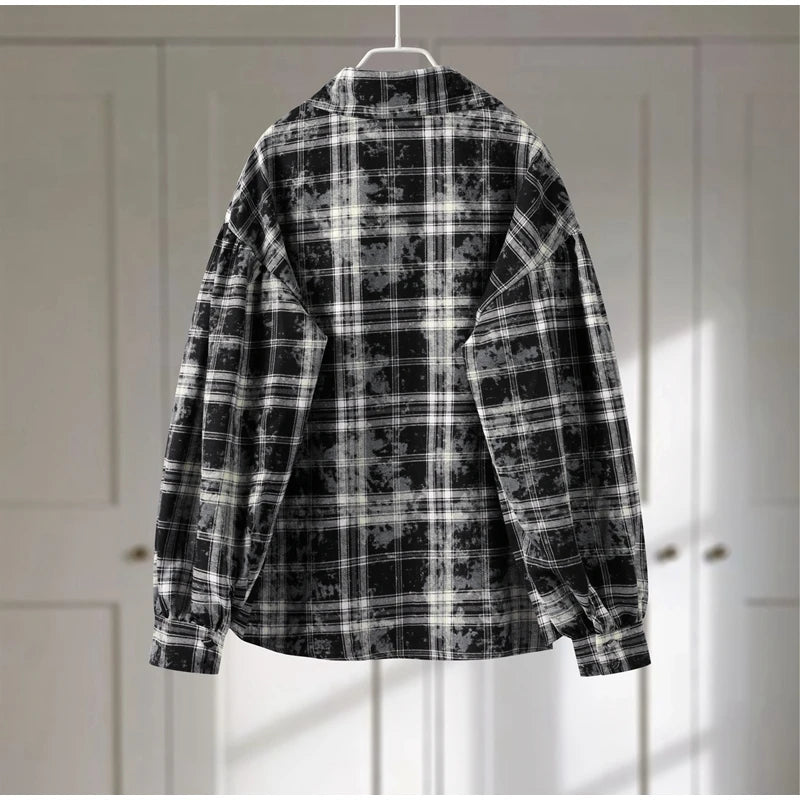 Casual Retro Plaid Women's Dresses Puff Sleeve Turndown Collar Ruffly Short Dresses Women New Fashion Vintage Loose Dress