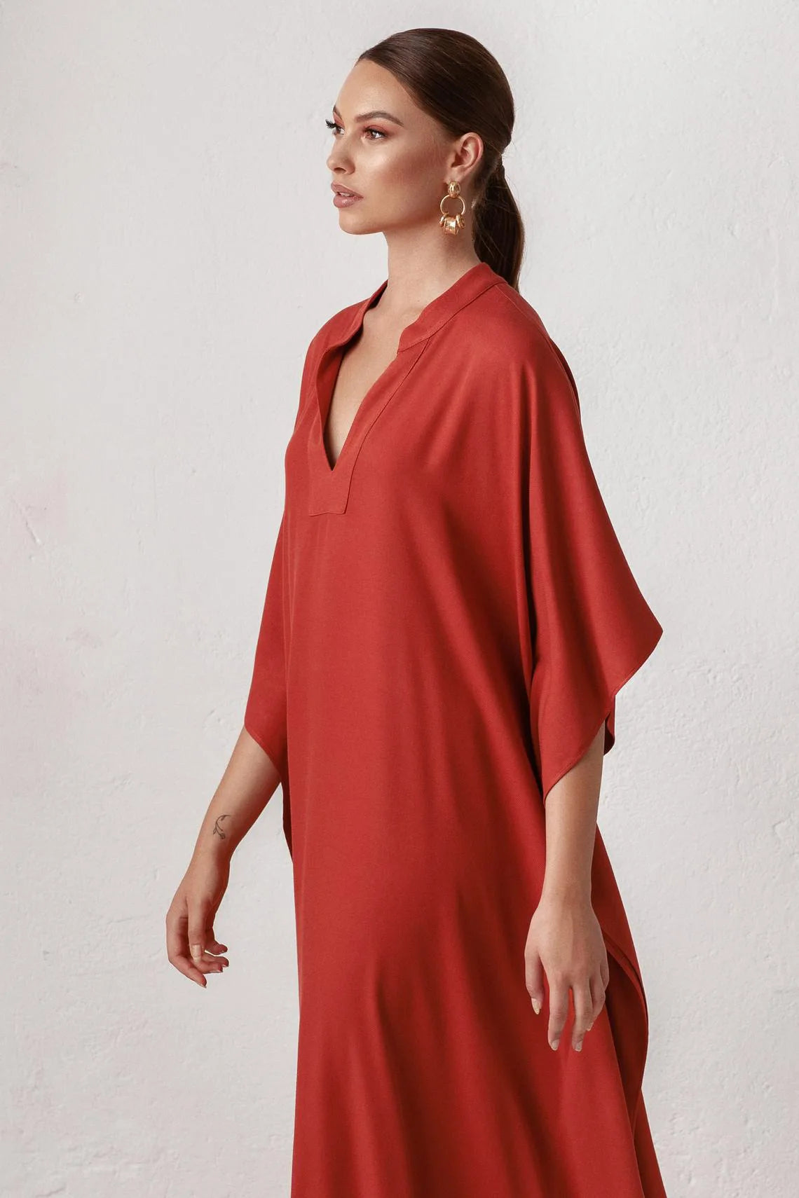 Swimsuit Cover Up Women Kaftan Beach Tunic Solid V Neck Elegant Summer Long Dress Loose Beachwear Bathing Suit Swimwear