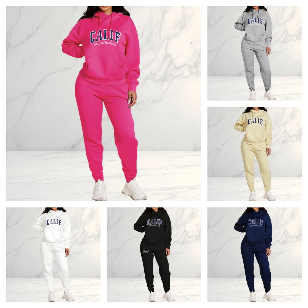 Women's Sets Hoodies Pants 2 Piece Outfits Aesthetic Sportswear Sweatsuit Graphic Letter Print Plus Size Pink Tracksuit Pant Set