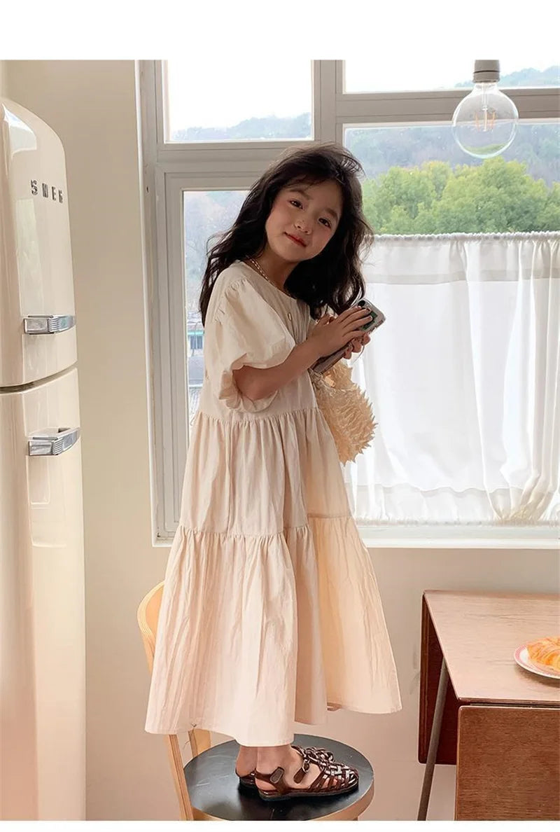 Girl Summer Puffy Dresses Kids Princess Puff Sleeve Ball Gown Children Birthday Cute Clothes Teenager Casual Fashion Vestidos