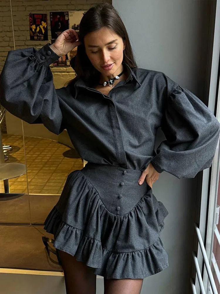 Casual Retro Plaid Women's Dresses Puff Sleeve Turndown Collar Ruffly Short Dresses Women New Fashion Vintage Loose Dress