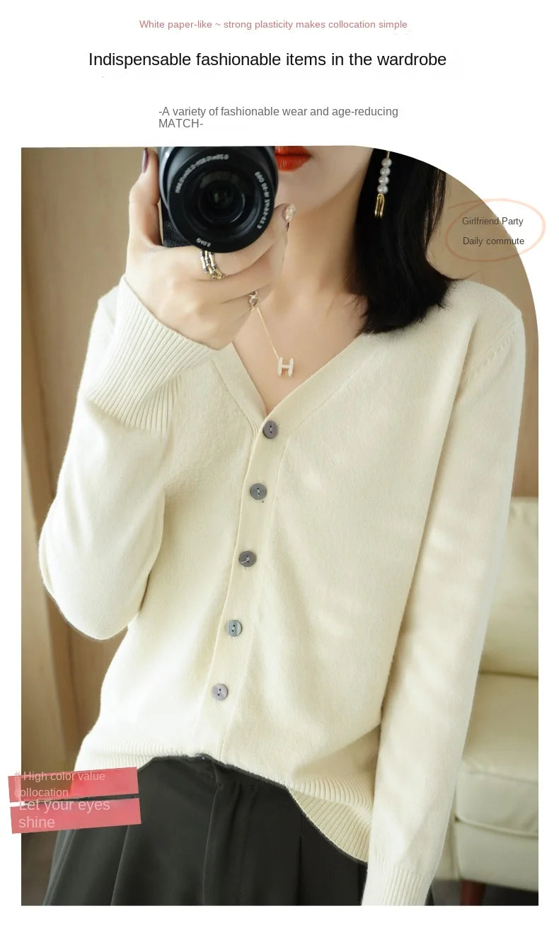 Early Autumn New Andy Cashmere Knit Cardigan V-Neck Solid Color Fashion High-Grade Comfortable Loose Casual Knitwear -GH021