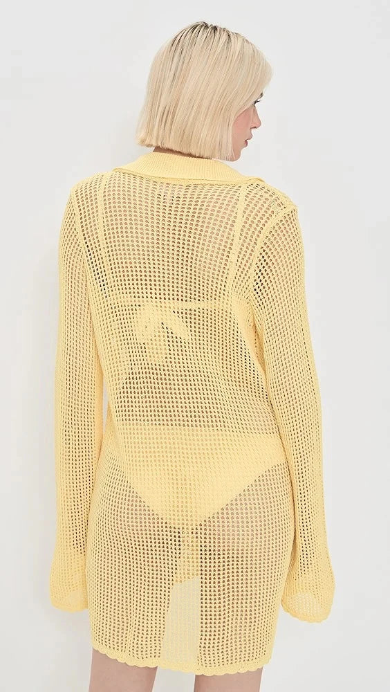 2026 Summer Women's Loose V Neck Button Cardigan Women's Sexy Knit Beach Mini Dress Swimsuit Cover Up Casual Vacation Wear K187