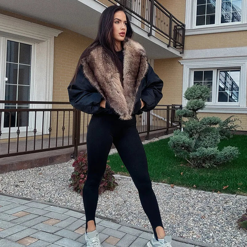 Elegant Fur Collar Hood Belt Long Cotton Jacket Women Zipper Drawstring Waist Parka Down Coat 2025 Winter Lady Warm Chic Outwear